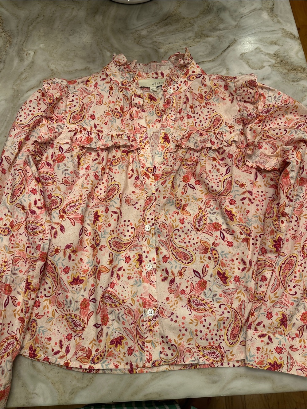 Pinch Pink Paisley Ruffle Button-Down Blouse